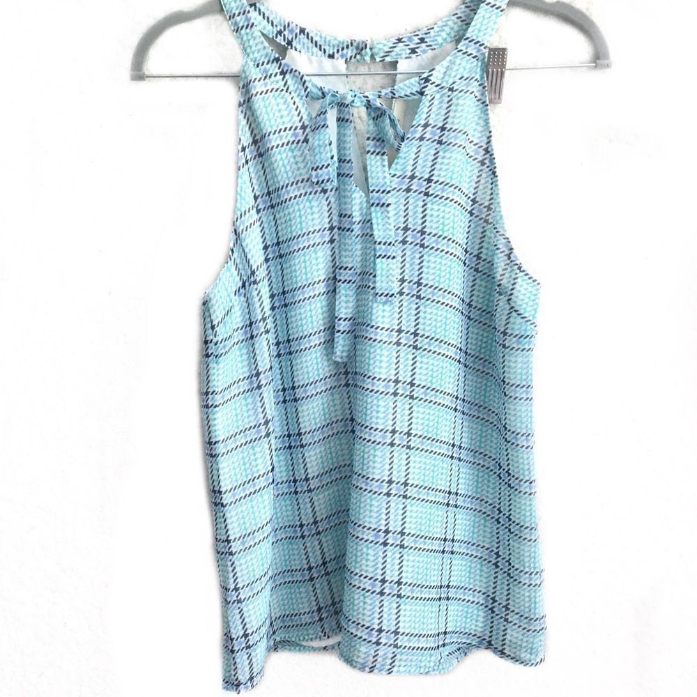 41 Hawthorn Gingham Tie Front Tank Top Blue XS
